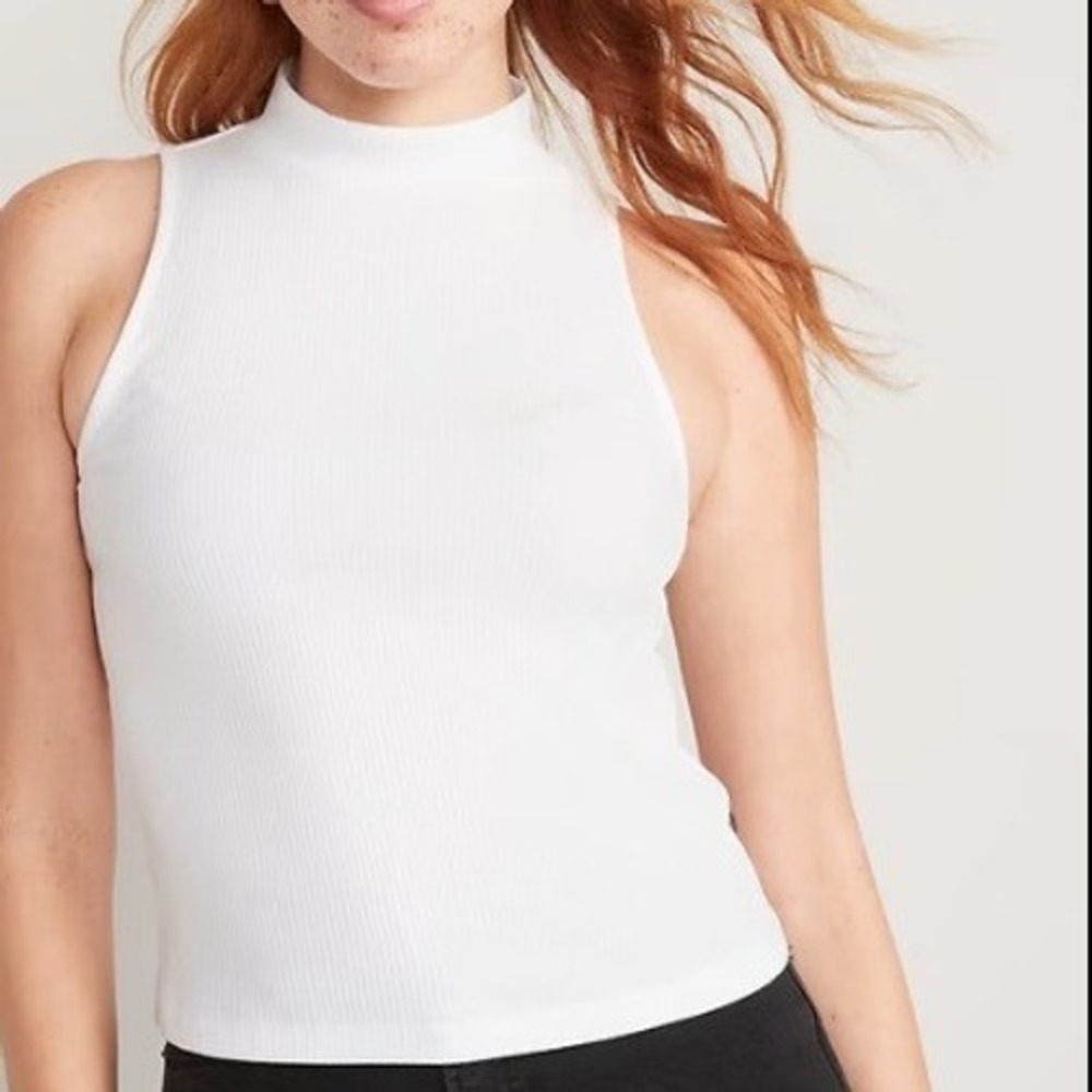 Old Navy Women's Size XXL Sleeveless Mock Neck Ribbed Top Sea Salt White Cropped